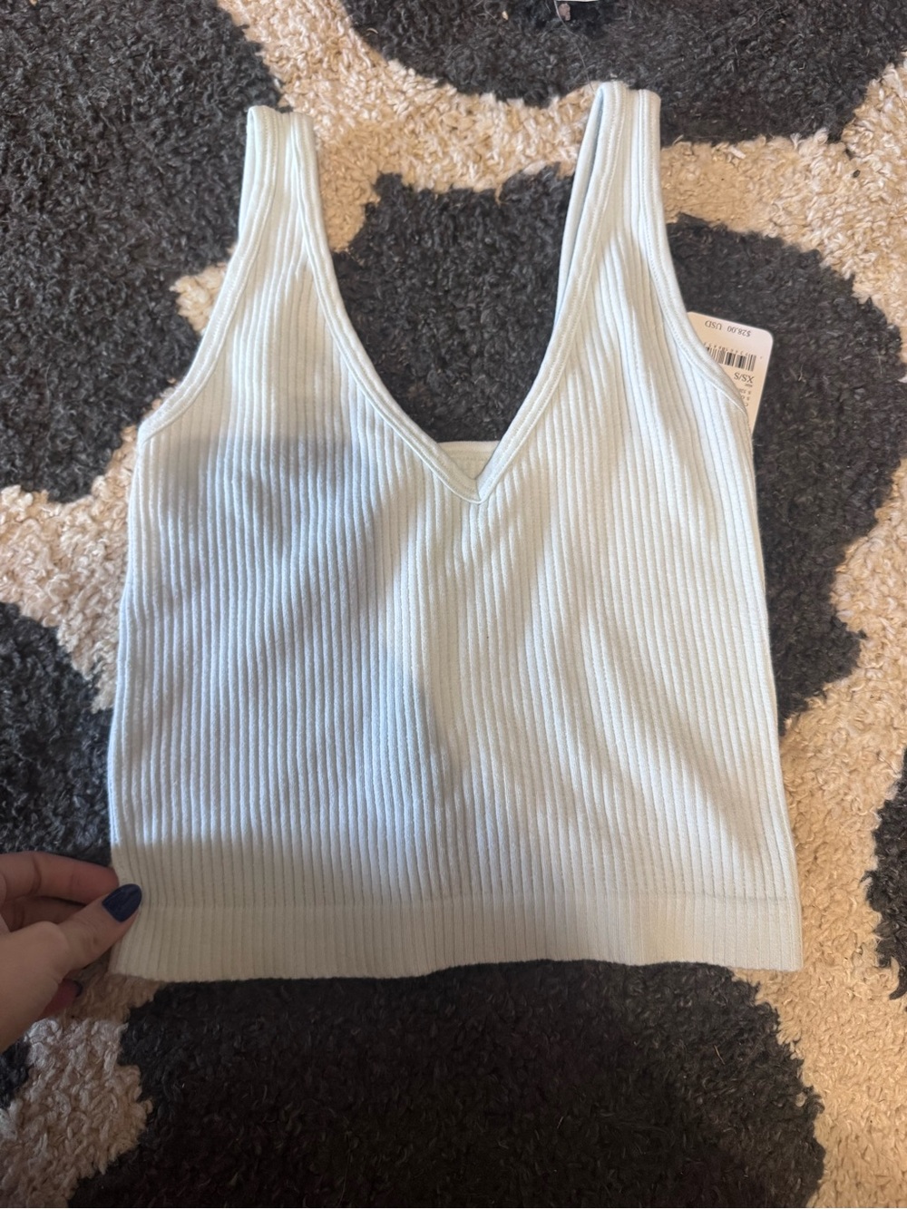 Free People Ribbed V-Neck Tank in Pale Blue